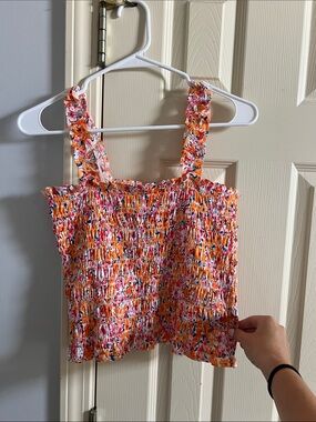 Old Navy Orange Floral Smocked Crop Tank